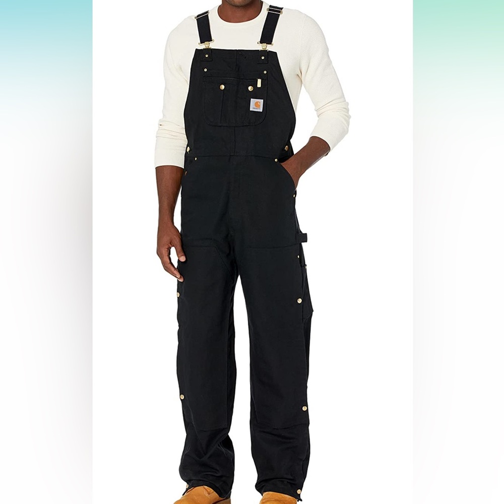 Carhartt Bib Overalls Black Firm Duck Insulated Loose Fit Warm Mens Size 48 x 32